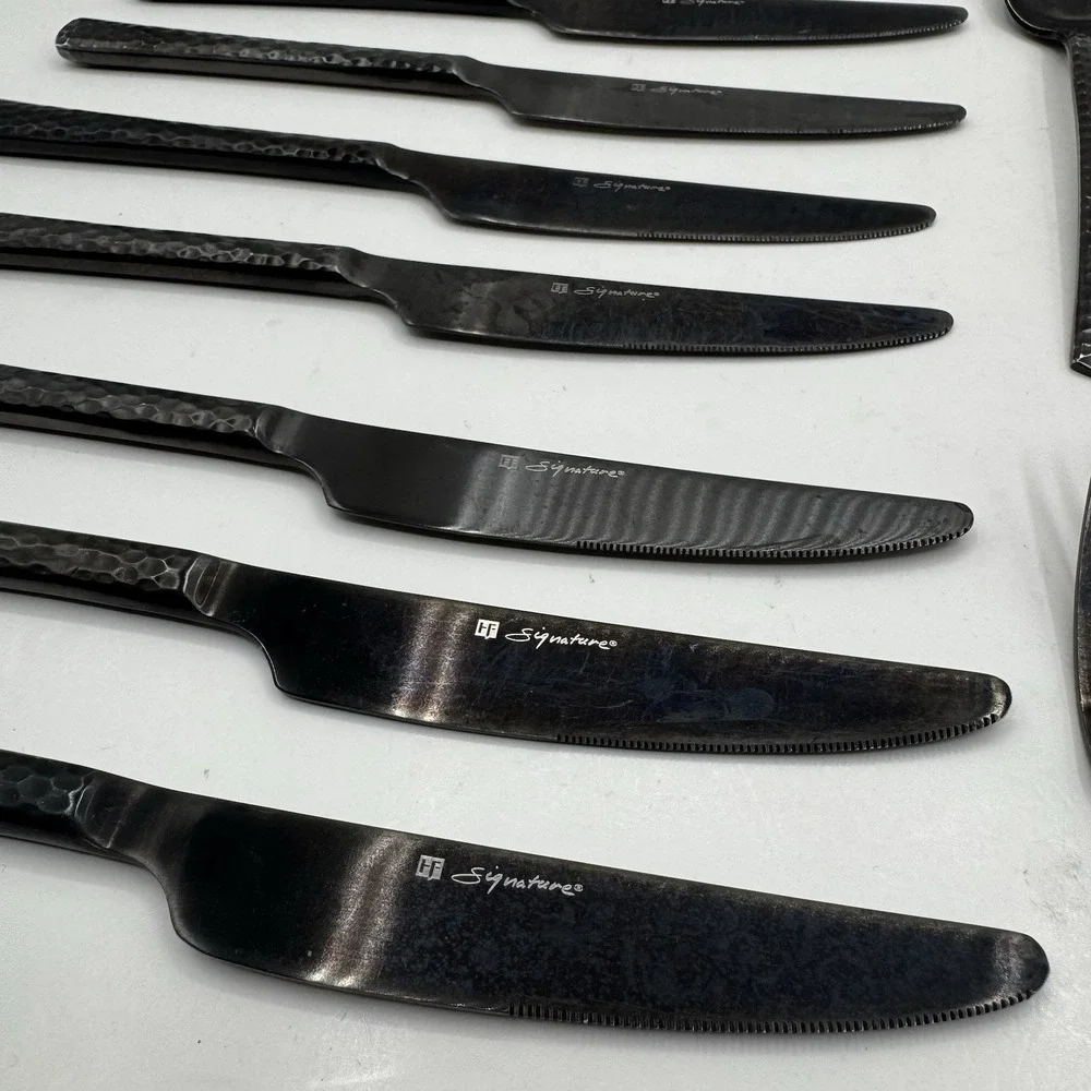 Hampton Forge Signature Gun Metal 22pc Hammered Stainless Mixed Flatware